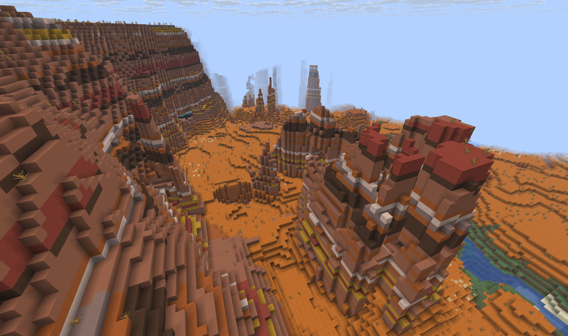 Badlands Cliff Architecture - Player-built structures on canyon walls